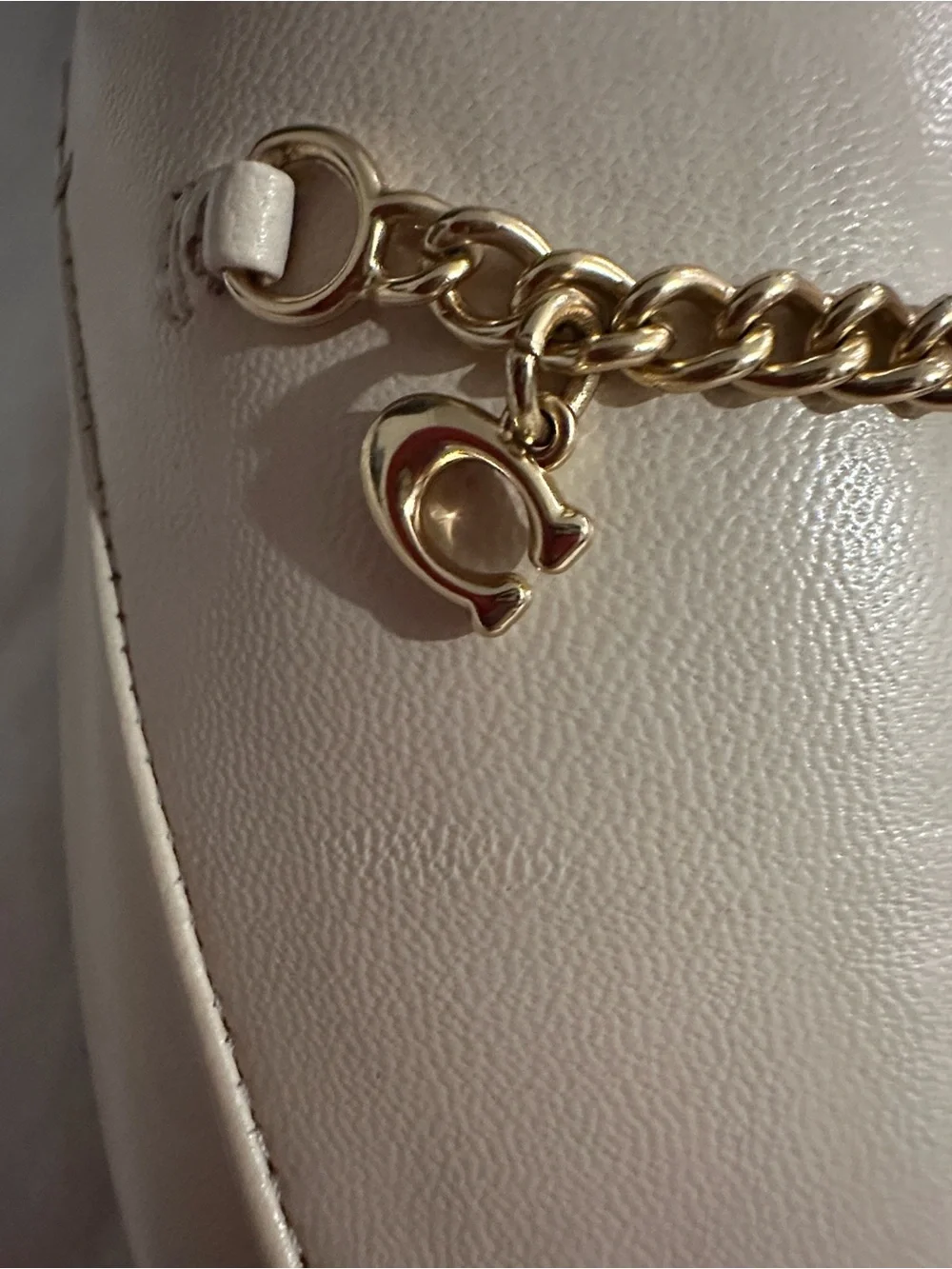 Coach Women's Cream Leather Chain-Trim Loafers